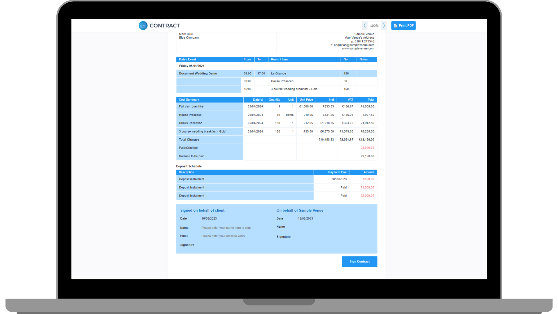 Events500 online contract document